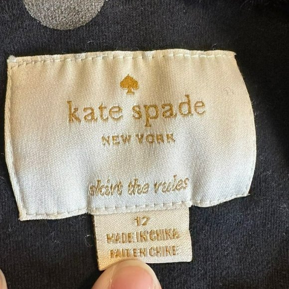 Kate Spade Black Gold Polka Dot Fur Collar Cropped Moto Jacket Girls 12 - Picture 3 of 5